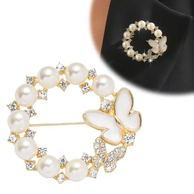 Garland Butterfly Bead Elegant Pearl Brooch 